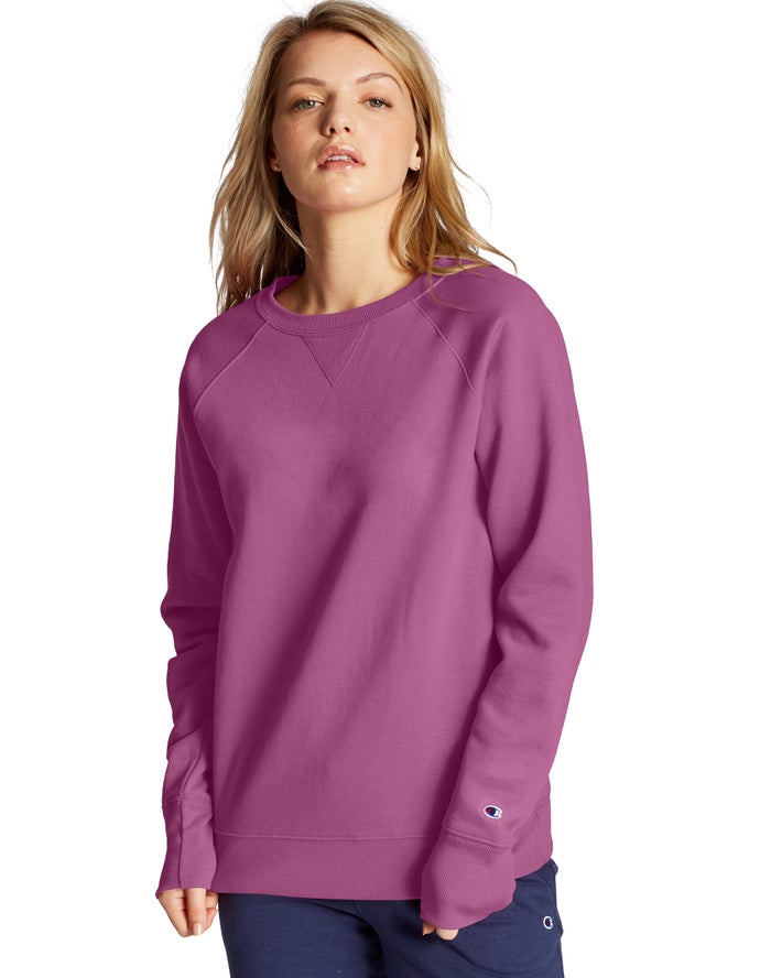 Champion Womens Sweatshirt NZ - Powerblend Fleece Classic Crew Pink ( 7316-NFBDE )